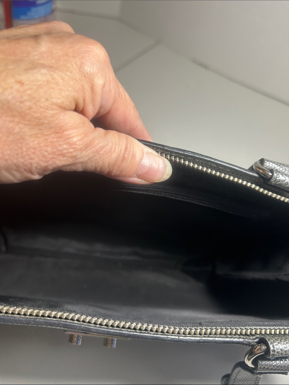 Guess Metallic Silver Shoulder Bag with Front Zip Pockets - Picture 8 of 9